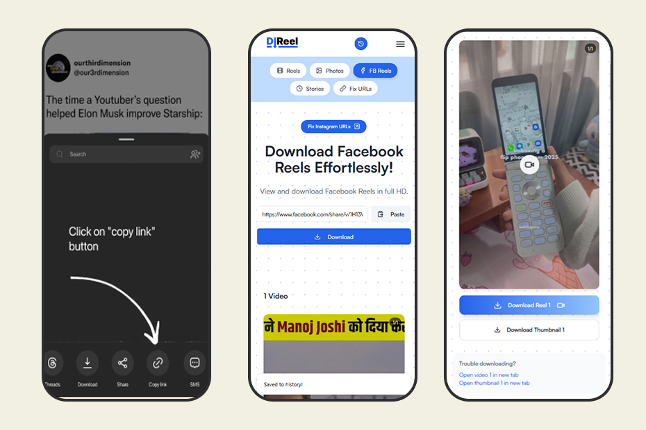 Copy Facebook reel link step